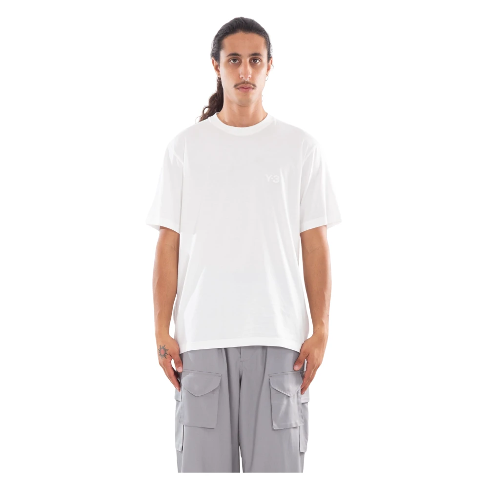 Y-3 Wit Borstlogo Korte Mouw Tee White Heren