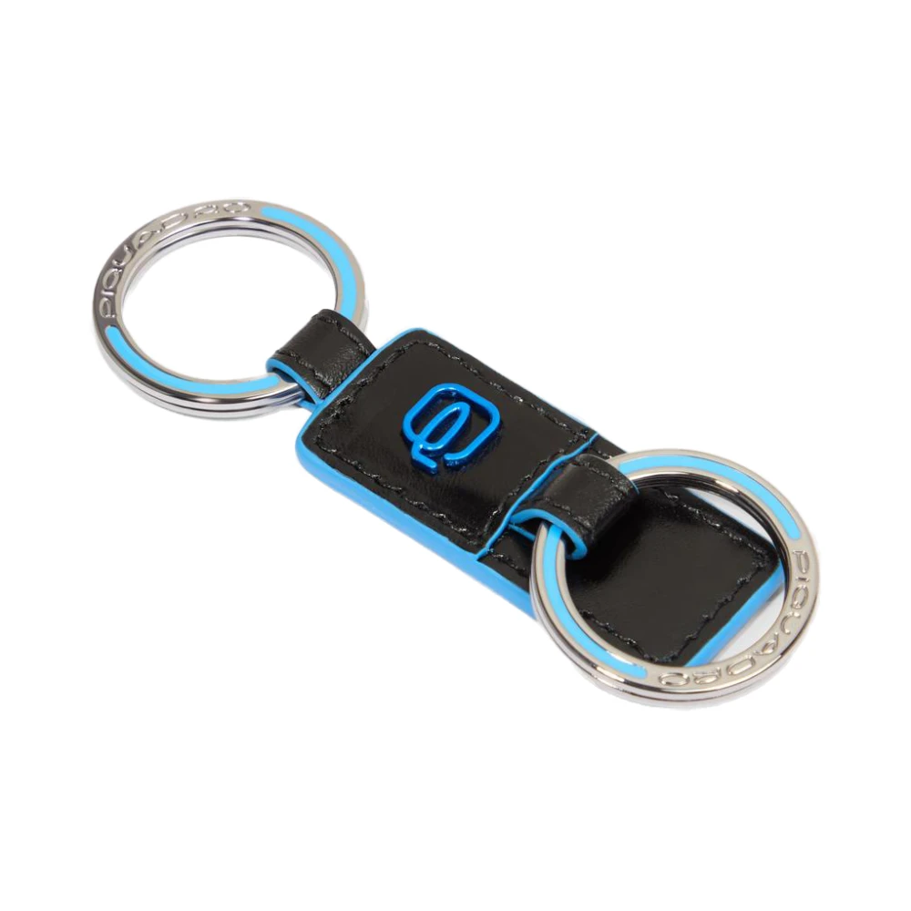 Piquadro Unisex Schwarz Schlüsselanhänger Aus Leder Mit Zwei Ringen