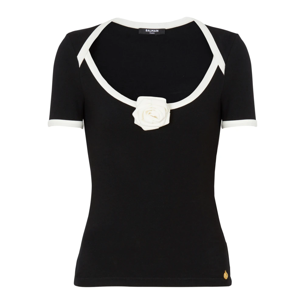 Balmain T-shirt met rozen detail Black Dames