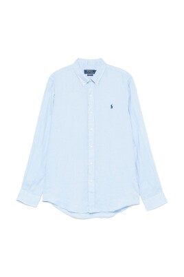 blue-button-up-shirt-with-pony-motif