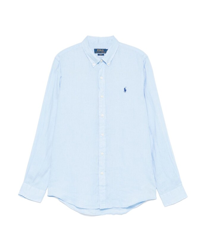 blue-button-up-shirt-with-pony-motif