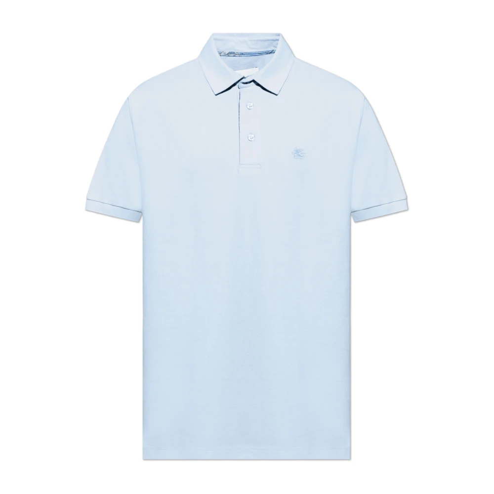 Etro Men's Blue Polo Shirts, L, Polo With Embroidered Logo