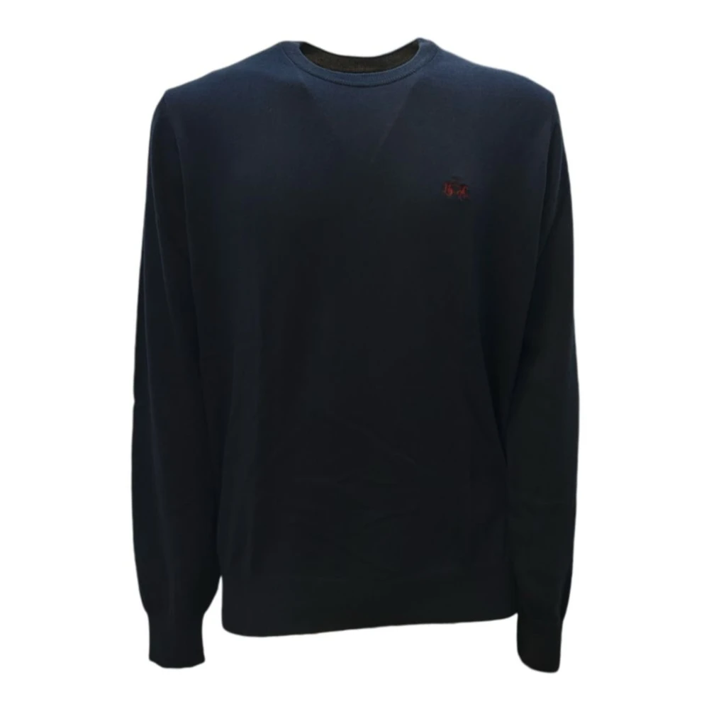 La Martina Men's Blue Logo Jumper - Round-Neck Knitwear - 3XL - Knitwear