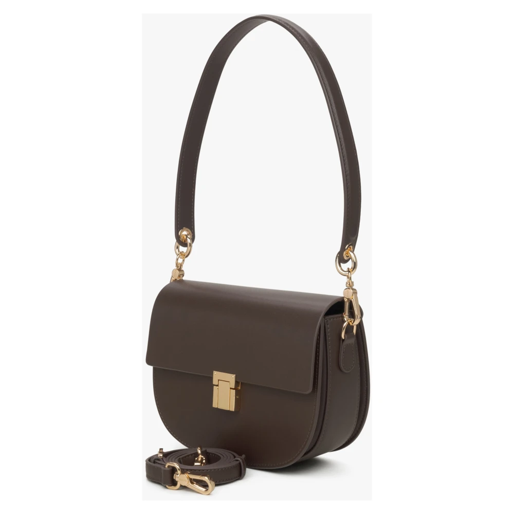Estro Dames Donkerbruine Leren Schoudertas Er00115764 Brown Dames