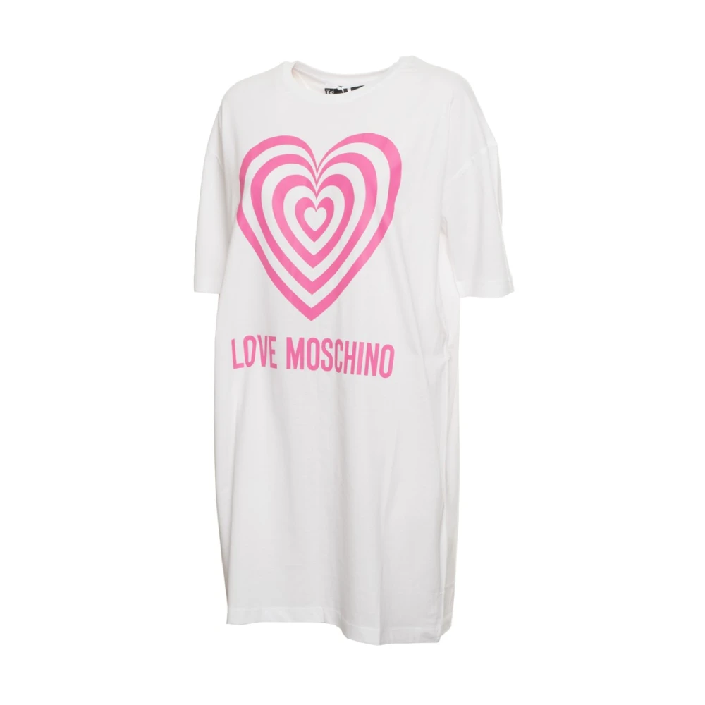 Moschino Katoenen Jurk met Logodetail White Dames