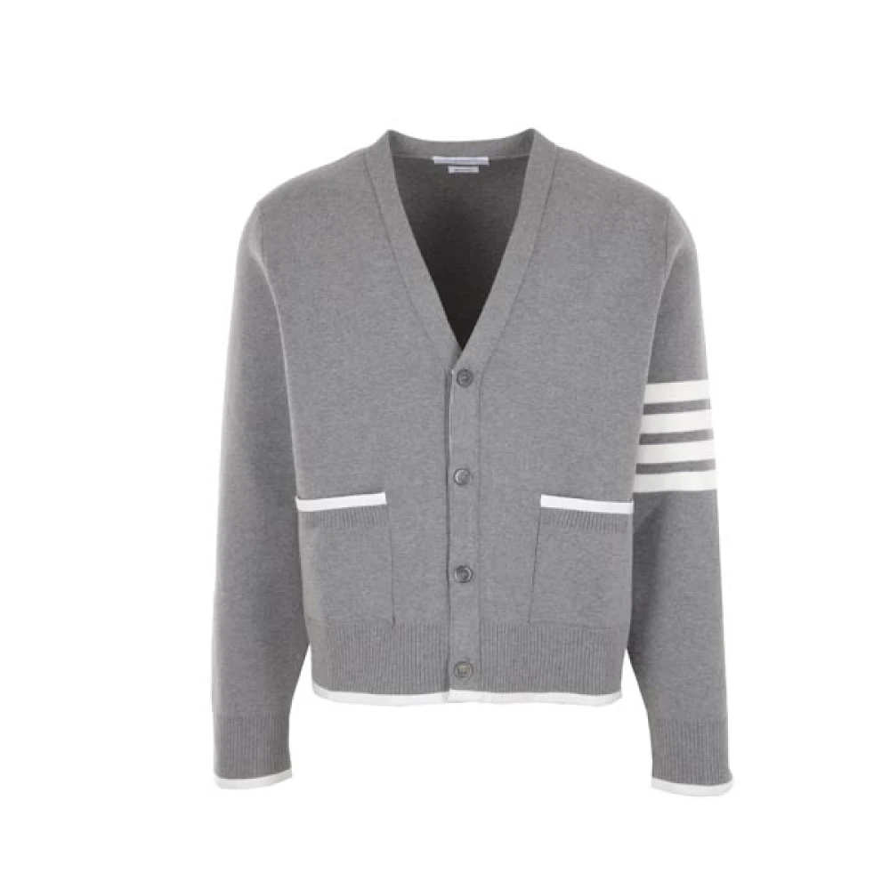 Thom Browne Grijze Katoenen Cardigan met 4bar Detail Gray Heren