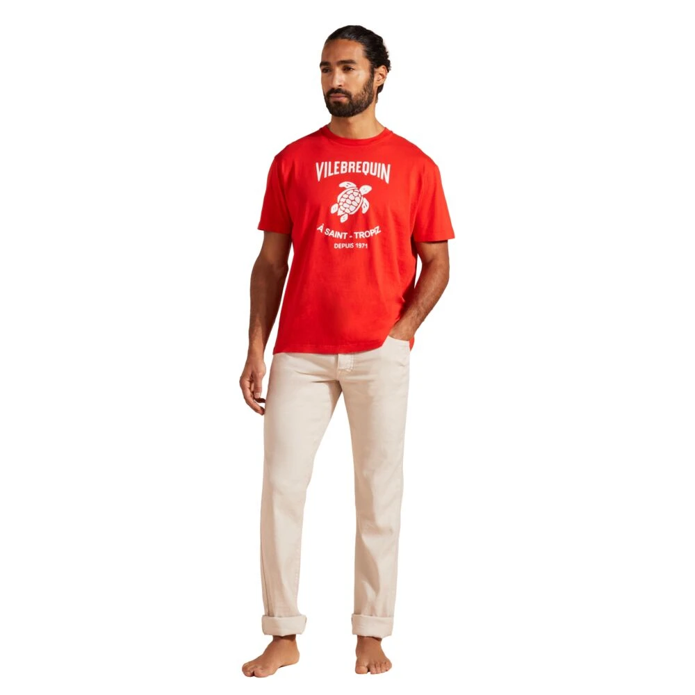 Vilebrequin Heren Logo Print Katoenen T-Shirt Red Heren