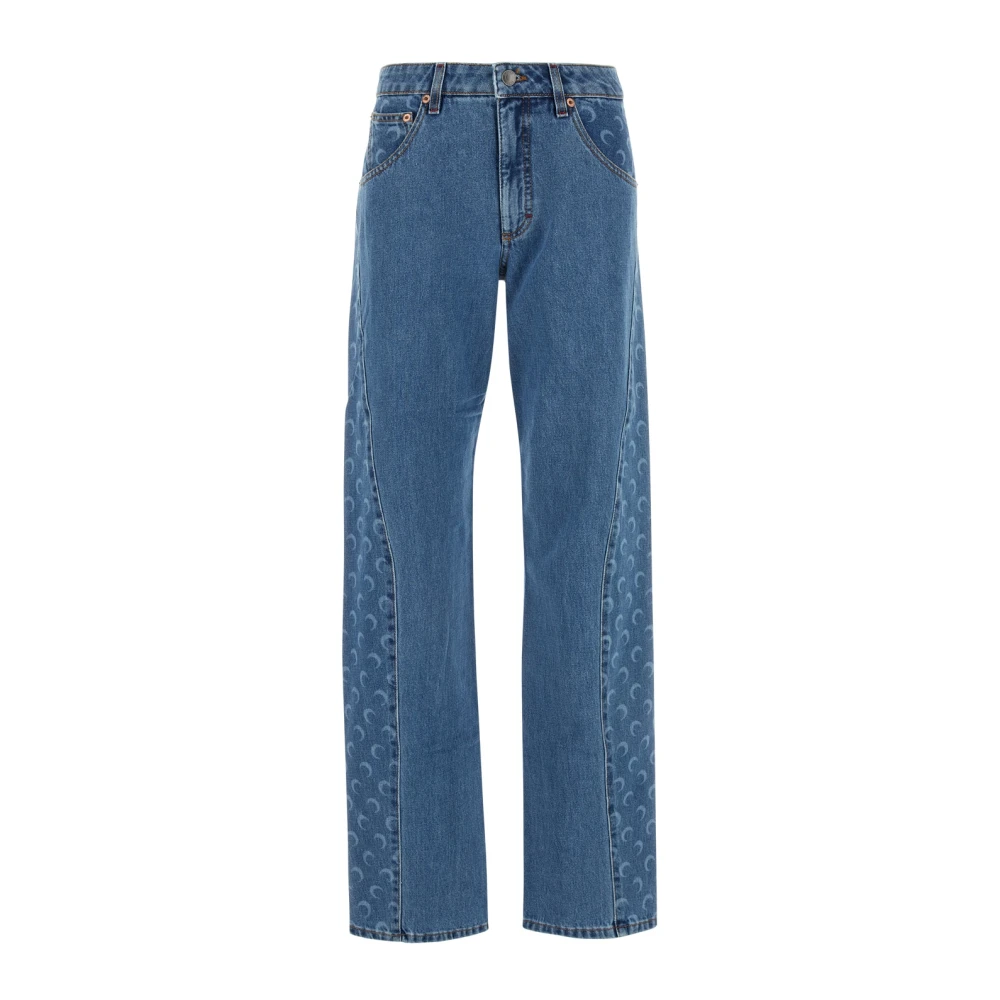 Marine Serre Gebogen Moon Laser Denim Jeans Blue Dames