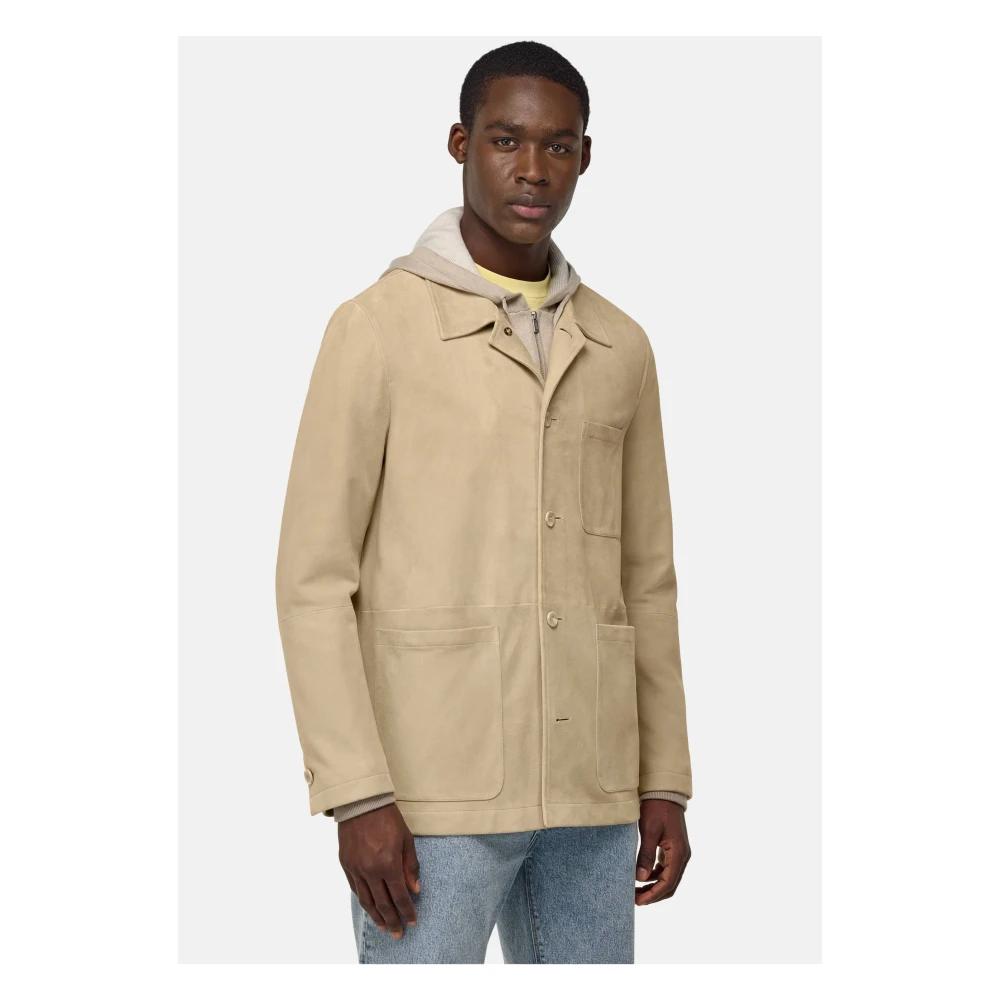 Boggi Milano Shirtjack van echt suède leer Beige Heren