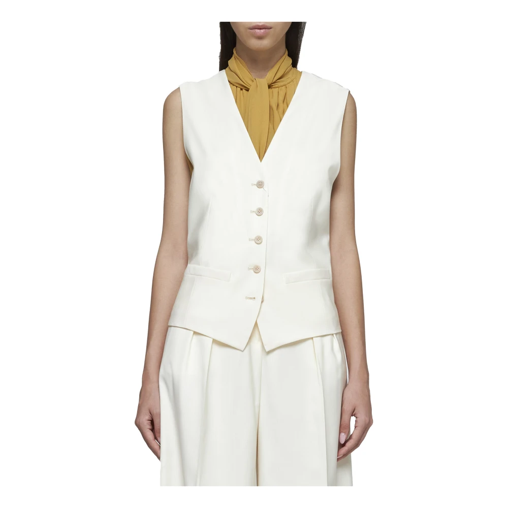 Max Mara Vanilla-tone Vest met Logo Motif Beige Dames