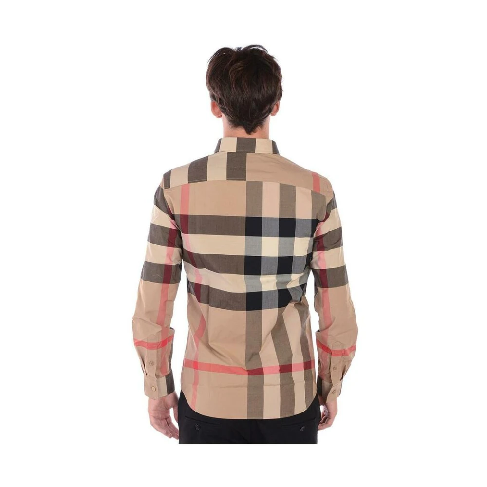 Burberry Check Stretch Poplin Overhemd Beige Heren