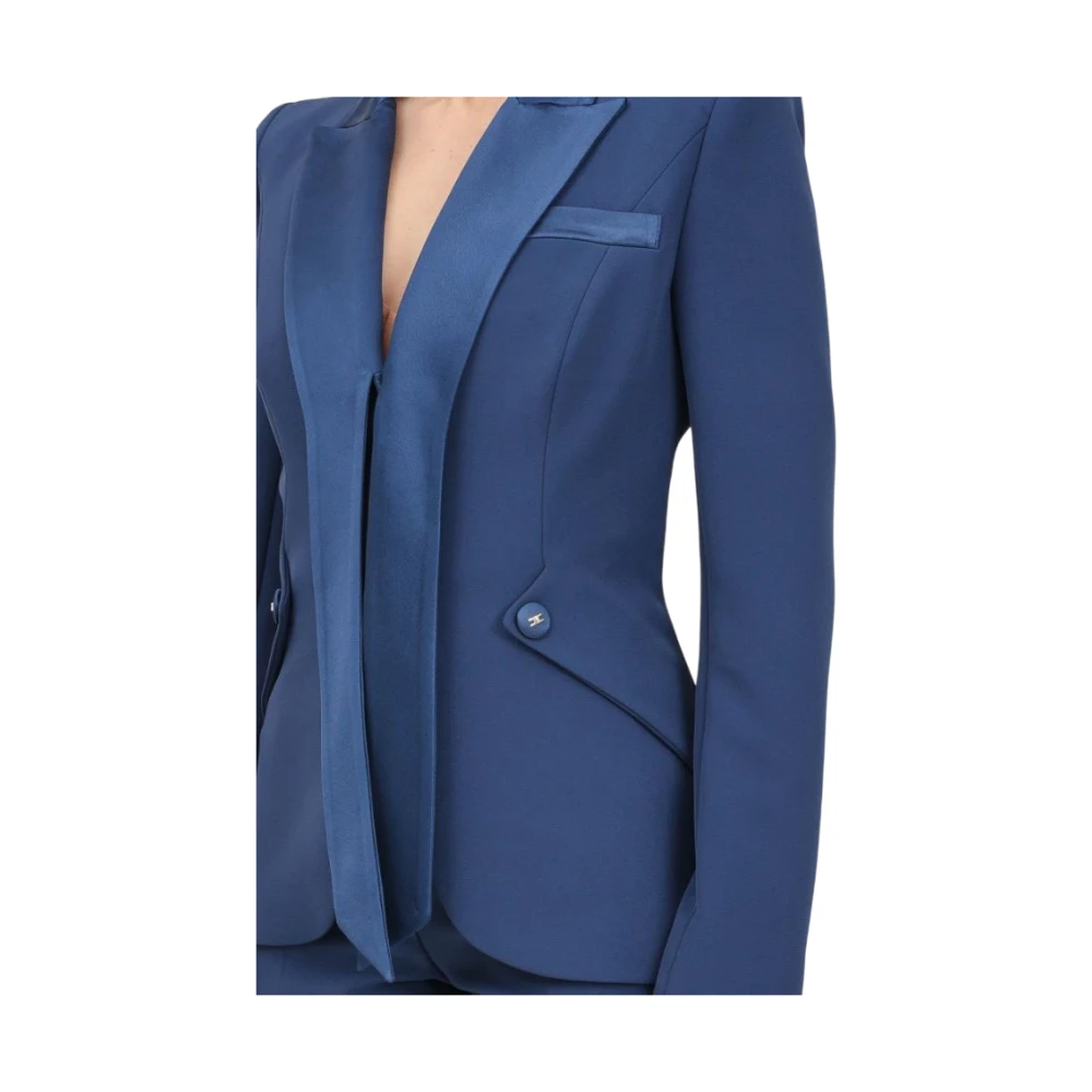Elisabetta Franchi Blauwe Tuxedo Jas met Glanzende Revers Blue Dames