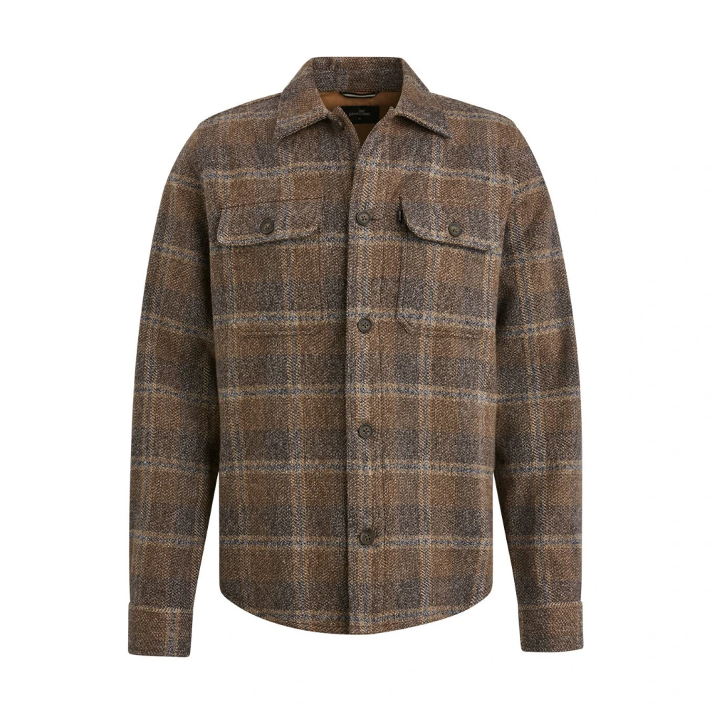 Vanguard Geruite Geborstelde Overshirt Lange Mouw Brown Heren