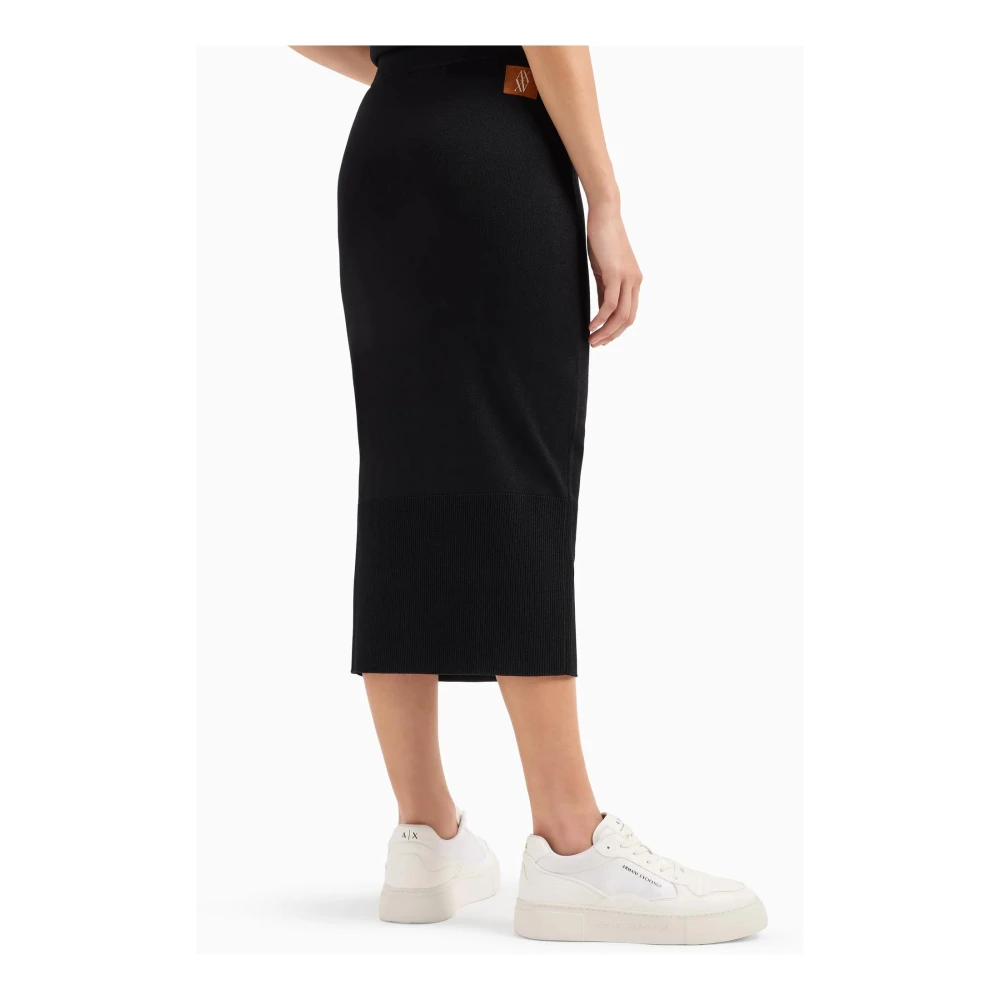 Armani Exchange Zwarte Gebreide Rok Logo Gevoerd Black Dames