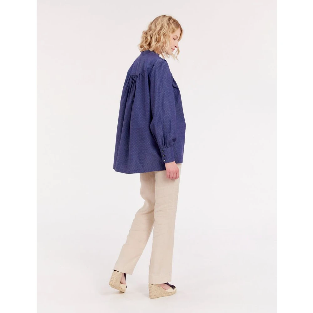 Ines De La Fressange Paris Blauwe Denim Elegante Blouse Blue Dames