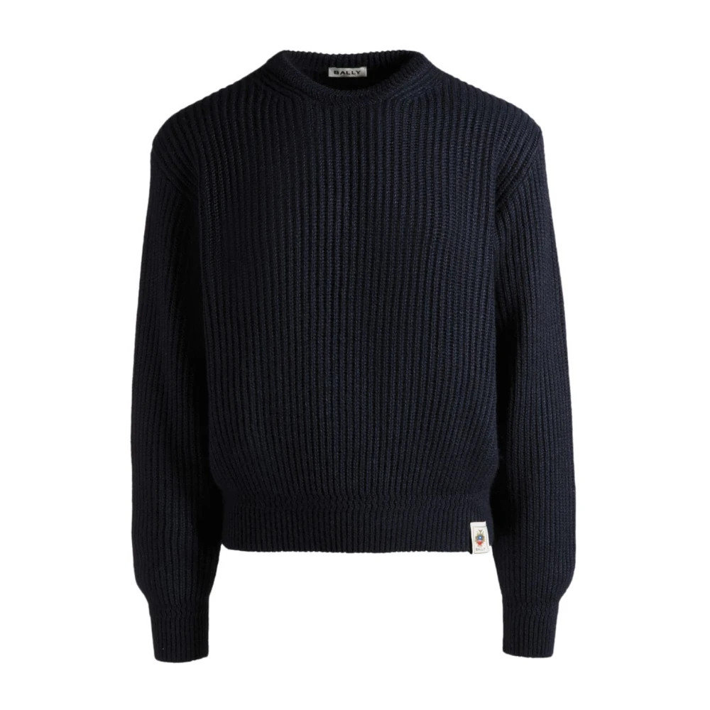 Bally Geribbelde trui met logopatch Blue Heren