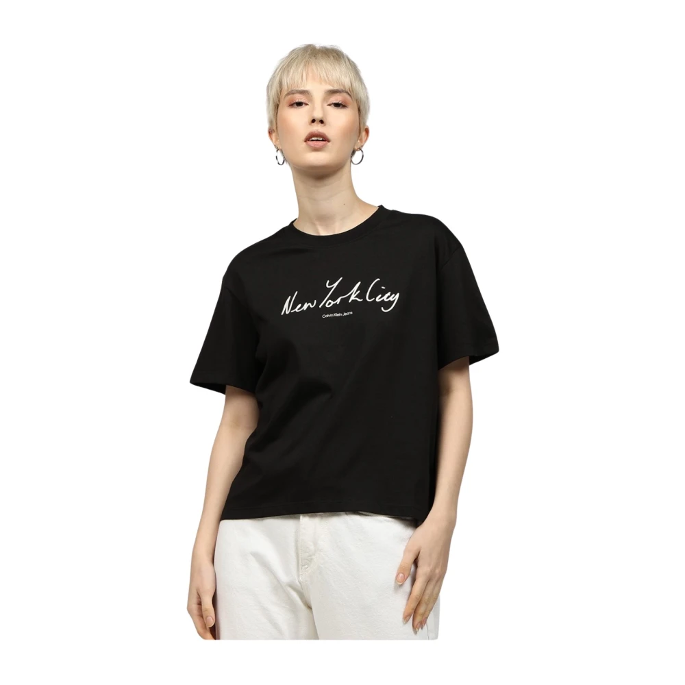 Calvin Klein NYC Logo T-shirt Zwart Black Dames