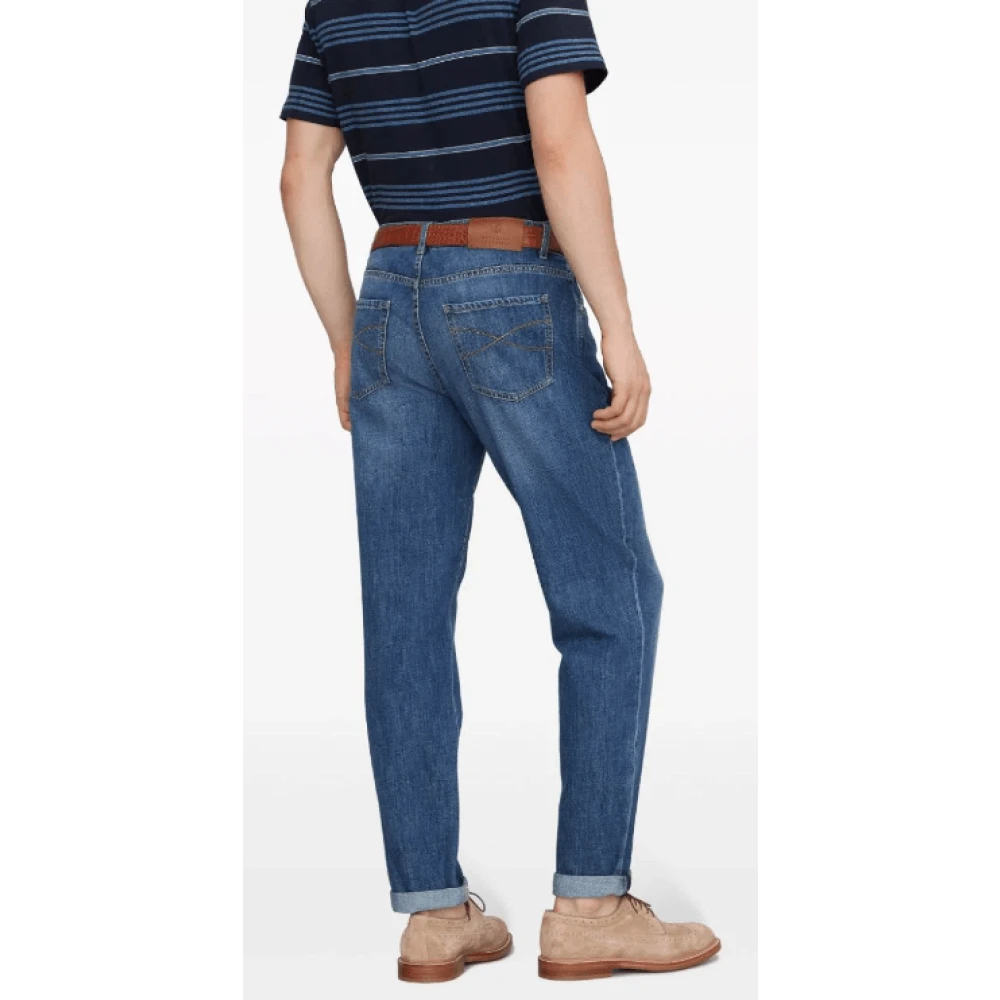 BRUNELLO CUCINELLI Blauwe Slim-Cut Mid-Rise Jeans Blue Heren