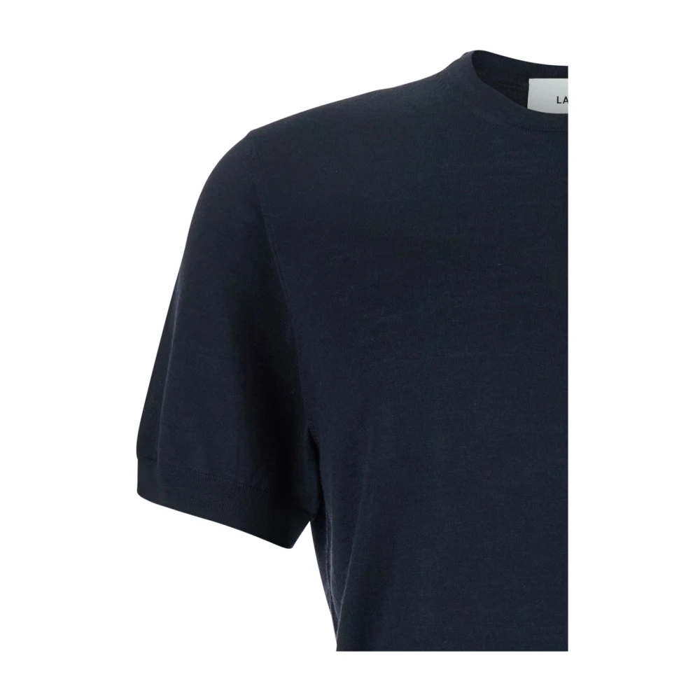 Lardini Blauwe Geribbelde Crewneck Wol Zijde Trui Blue Heren