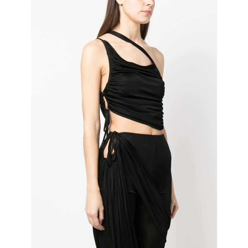 Andrea Adamo Zwarte Gedrapeerde One-Shoulder Crop Top Black Dames