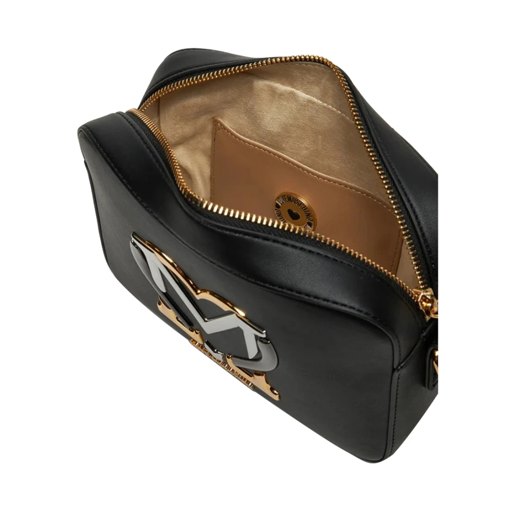 Moschino Zwarte schoudertas met gouden details Black Dames