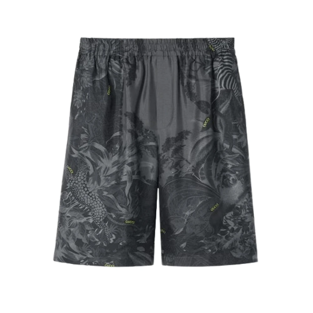 Gucci Bloemen en Fauna Print Zijden Shorts Gray Heren