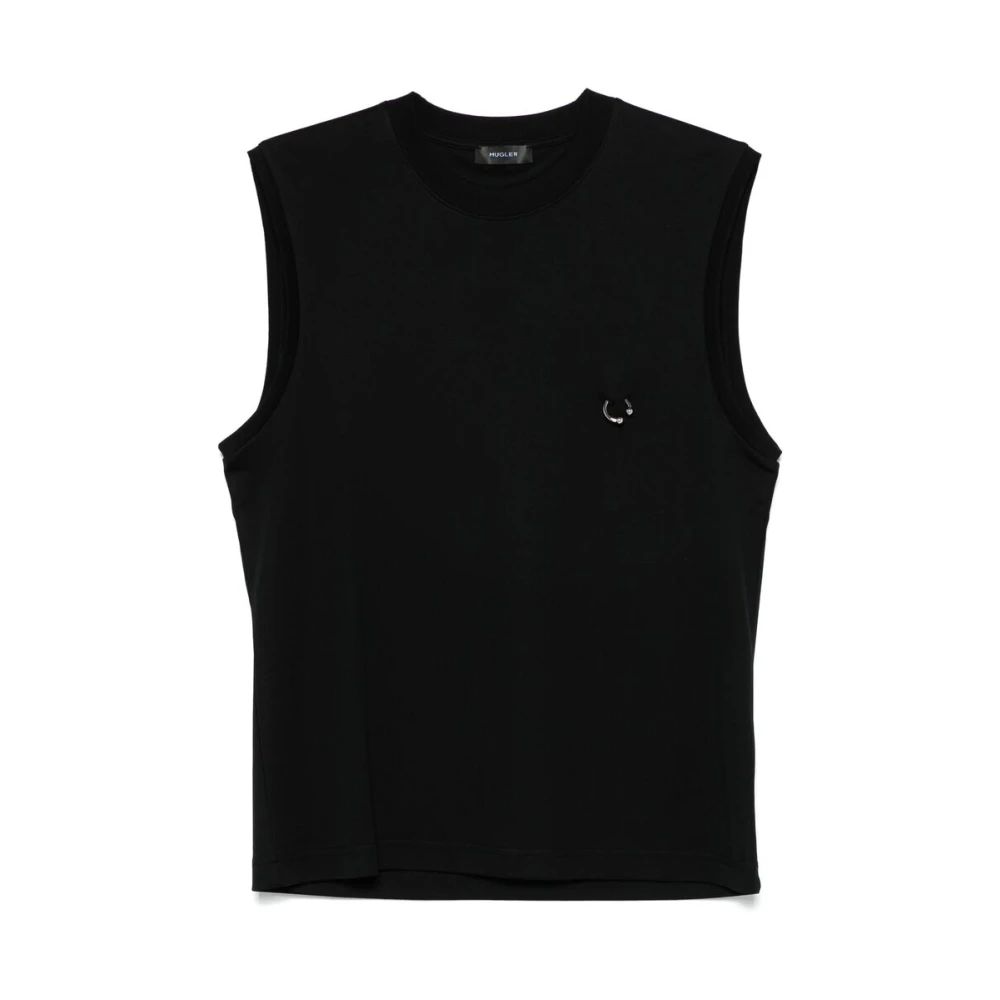 Mugler Zwart Mouwloos Shirt met Ronde Hals Black Heren