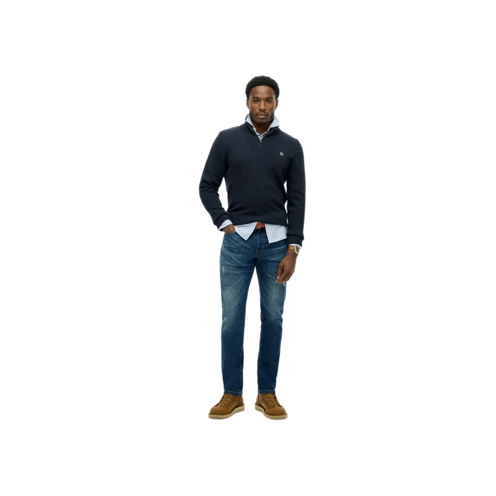 Superdry Uomo Blu Maglione In Cotone A Collo Camionista - Immagine 3
