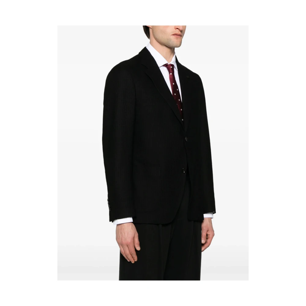 Lardini Zwarte Geknoopte Jas met Achterventilatie Black Heren