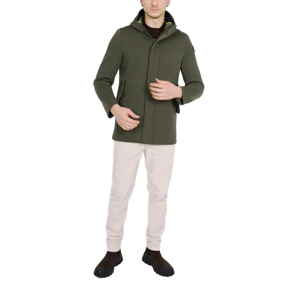 BOB Groene Wollen Blend Scuba Hooded Parka Green Heren