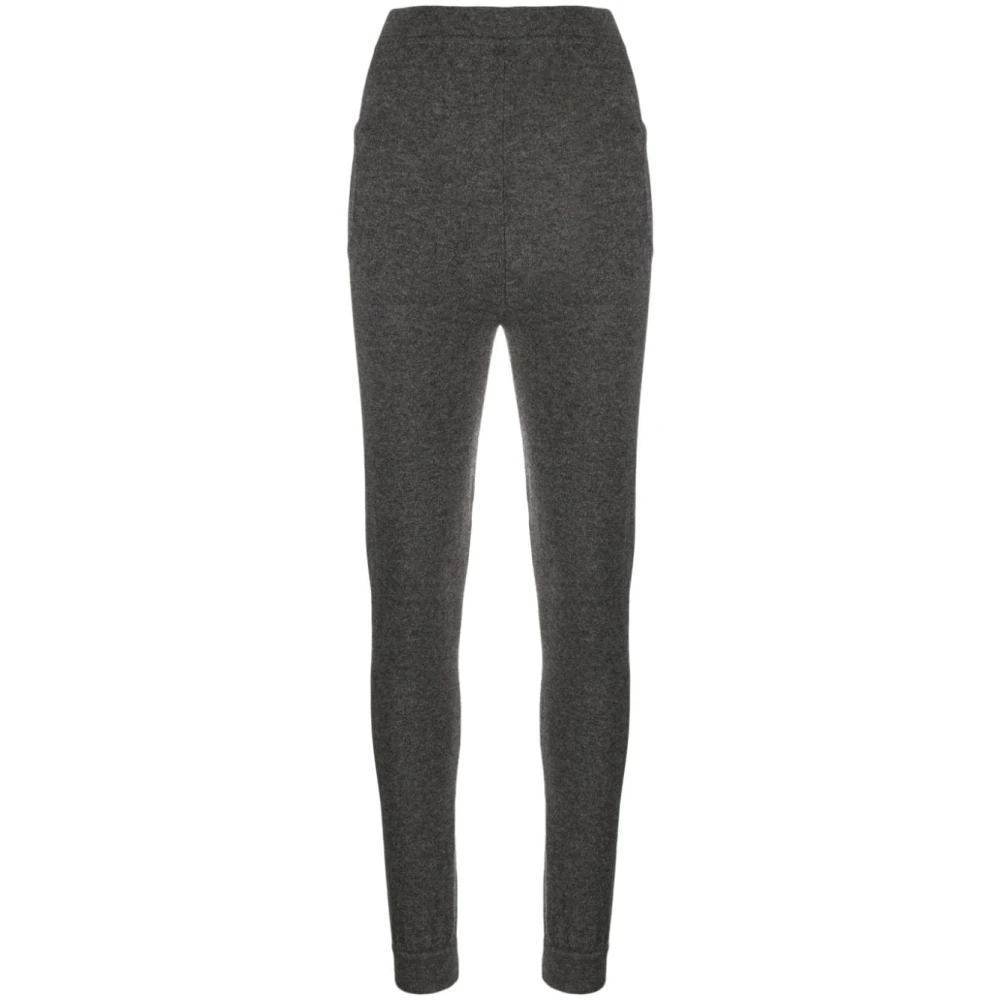 Saint Laurent Grijze High-Waisted Broek met Geribbelde Boorden Gray Dames