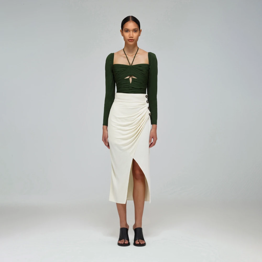 Self Portrait Korte Elastische Crepe Top Ss22-024Tb Green Dames