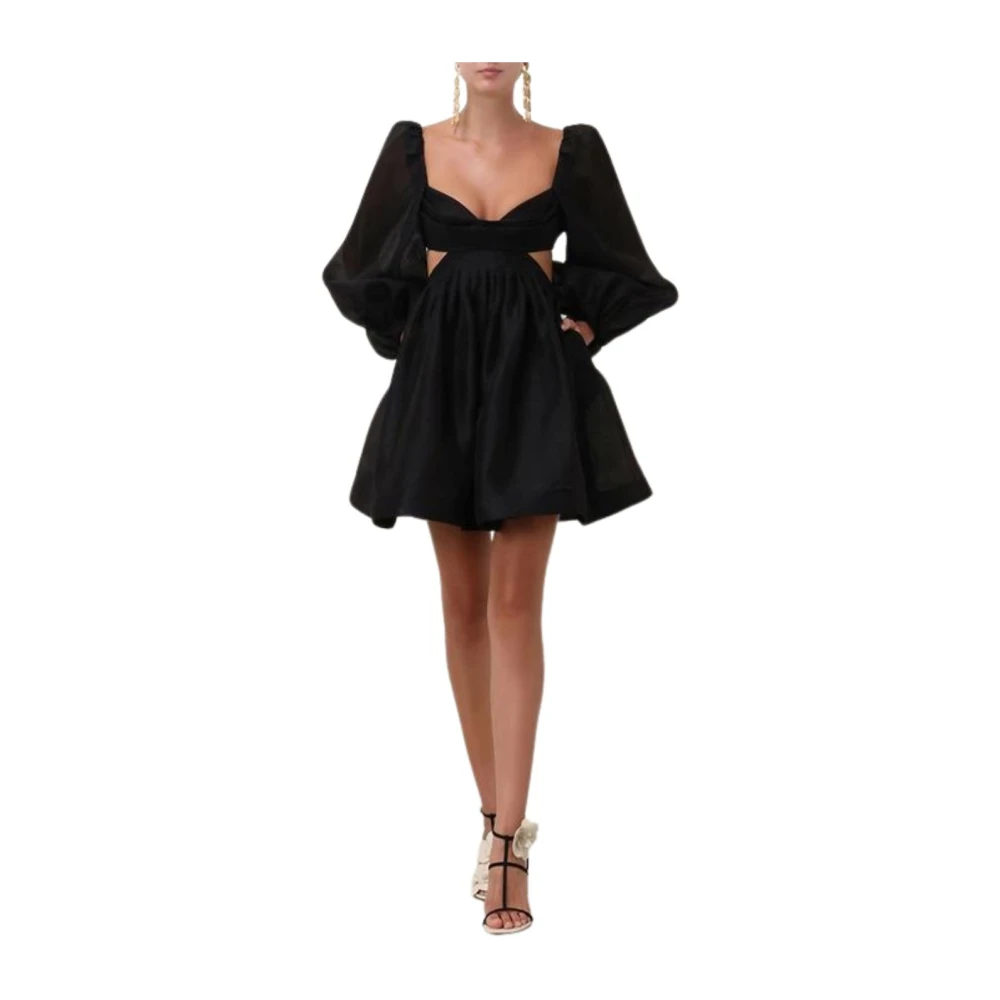 Zimmermann Zwart Zijde Linnen Organza Bralette Jurk Black Dames