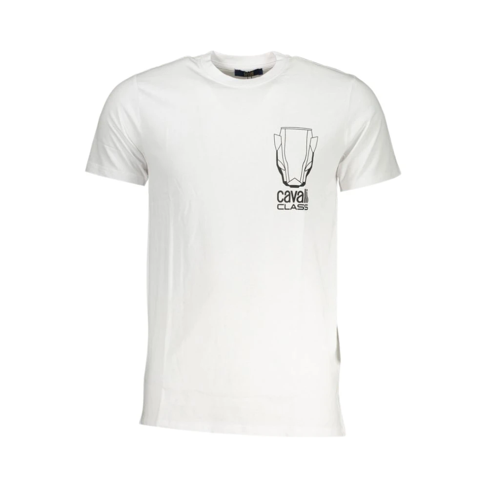 Cavalli Class Wit Katoenen Logo Print T-shirt White Heren