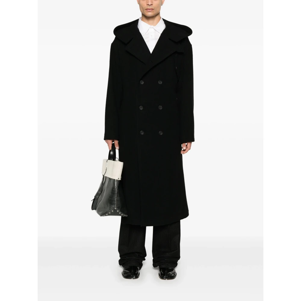 Yohji Yamamoto Zwarte Double-Breasted Wollen Jas Black Heren