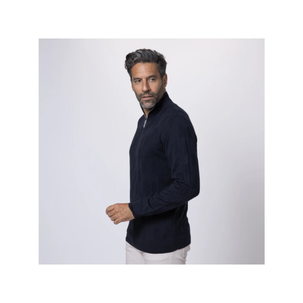Karl Lagerfeld Navyblauwe zip-up trui met monogrampatroon Black Heren