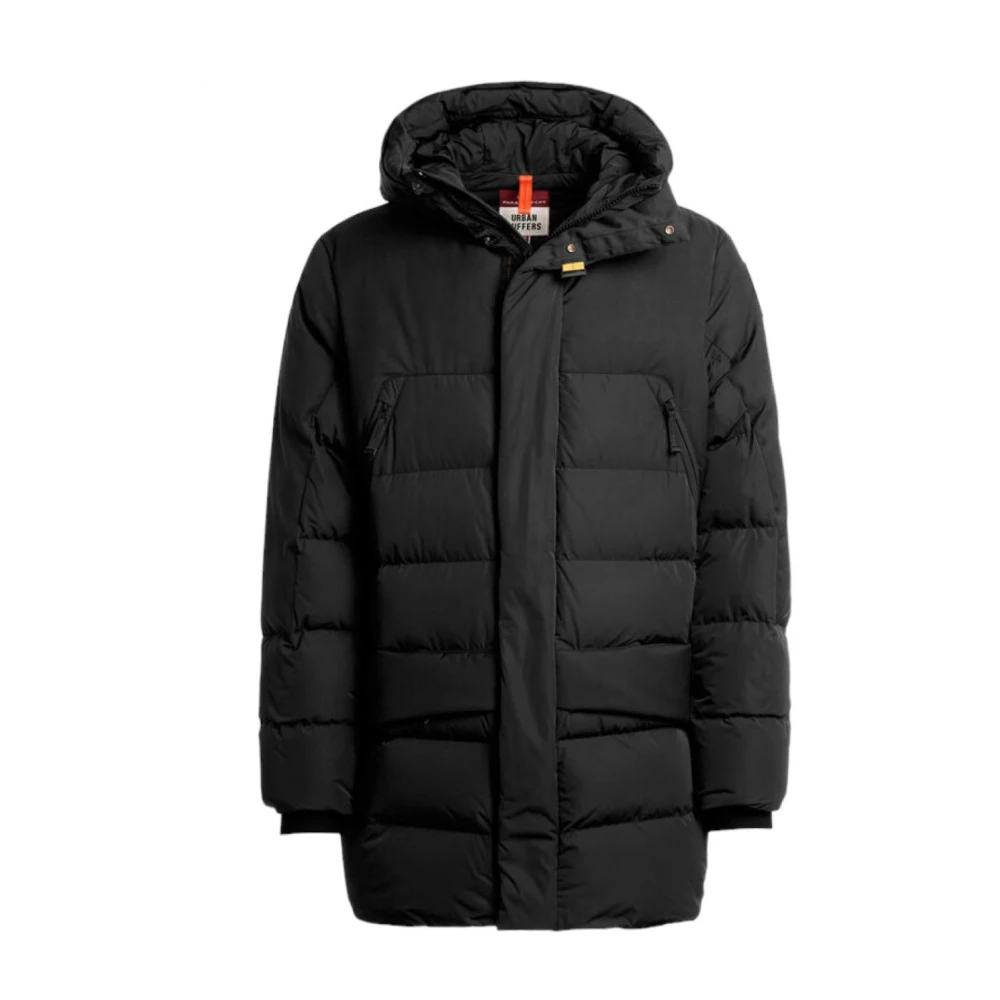 Parajumpers Zwarte gewatteerde jas met capuchon en PJS borduursel Black Heren