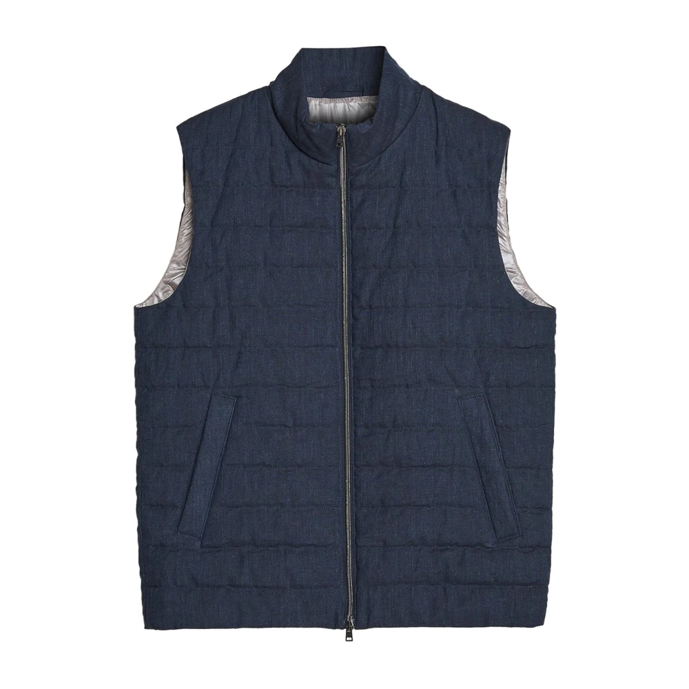 Herno Blue Linen Down Gilet - Male - Waistcoats - L - Jackets
