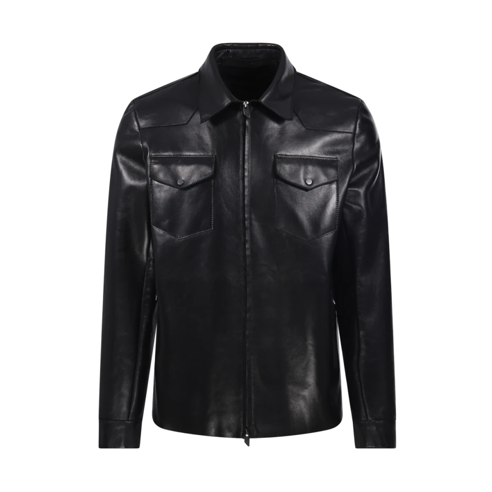 Salvatore Santoro Zwarte Leren Jas voor Mannen Black Heren