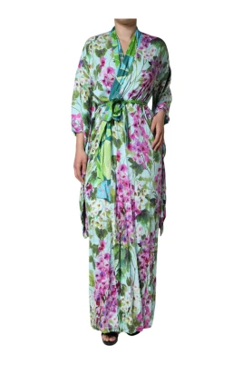 Blommig Silke Kimono Maxi Klänning
