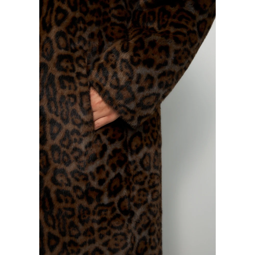 Cesare Gaspari Elegant Leopard Print Faux Fur Coat Ivy Brown Dames