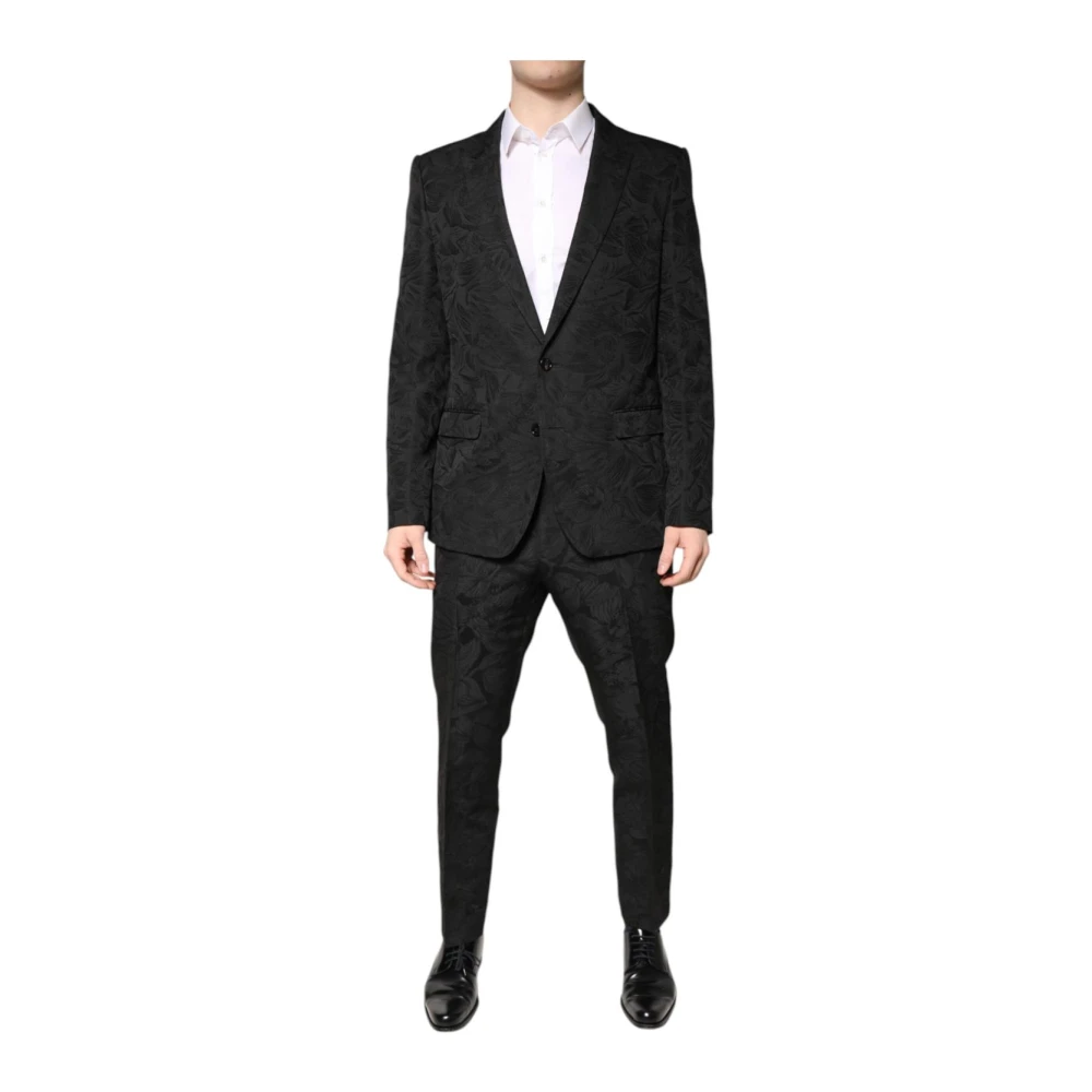 Dolce & Gabbana Men's Black Single Breasted Suits, Xl, Floral Jacquard Slim Fit Suit