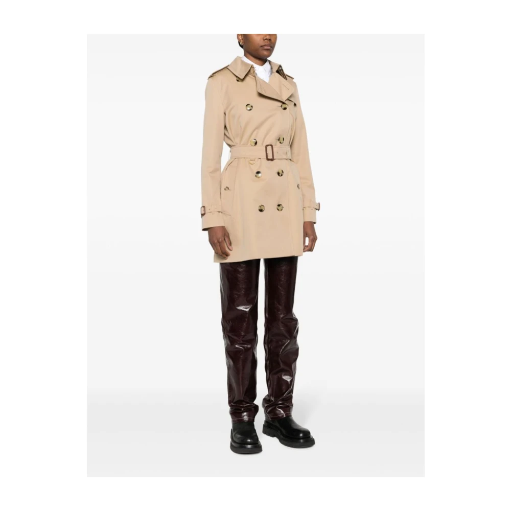 Burberry Beige Katoenen Gabardine Dubbelrijige Jas Beige Dames