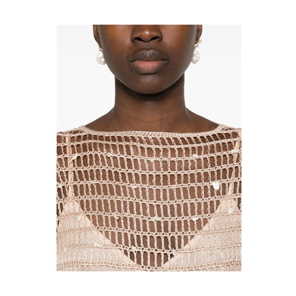 Zimmermann Gehaakte Gebreide Boothals Jurk Beige Dames