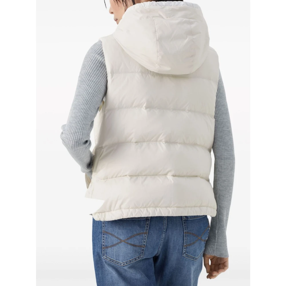 BRUNELLO CUCINELLI Gewatteerde Witte Jas met Monili Ketting White Dames