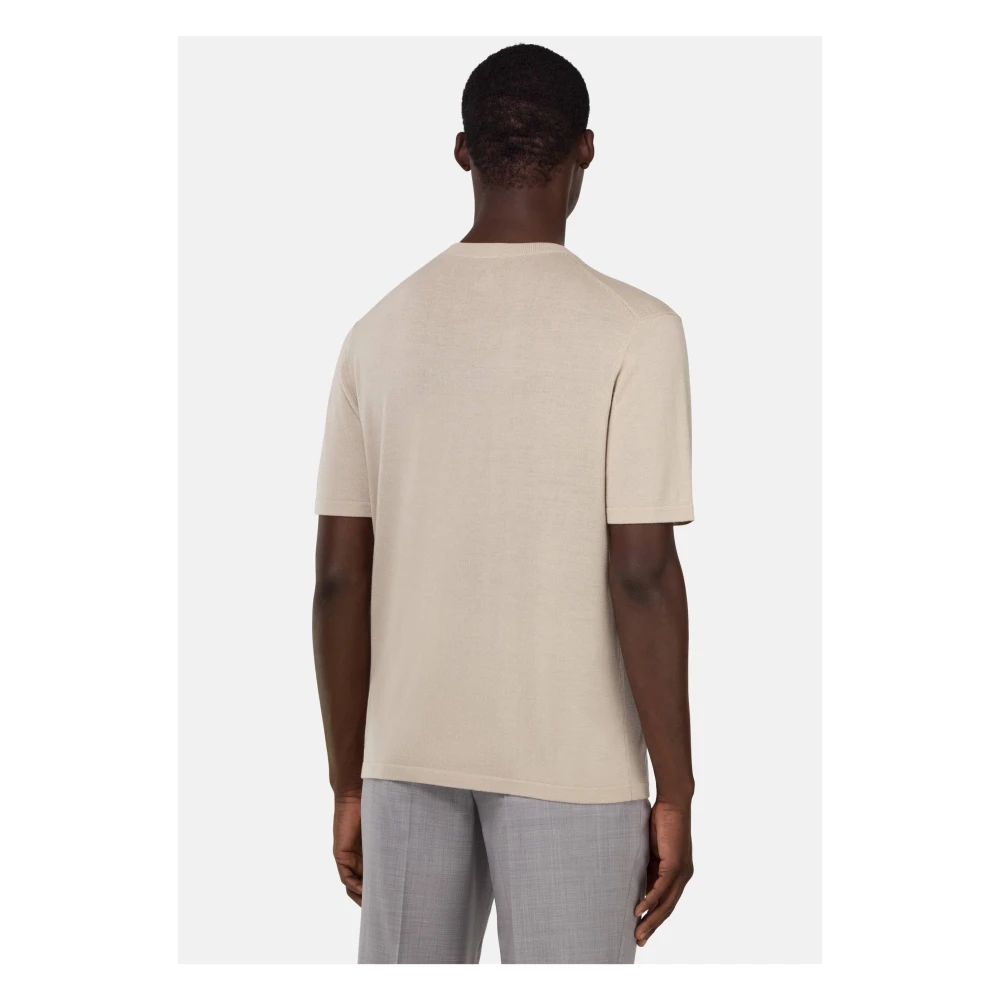Boggi Milano Gebreid Merinowol T-shirt Beige Heren