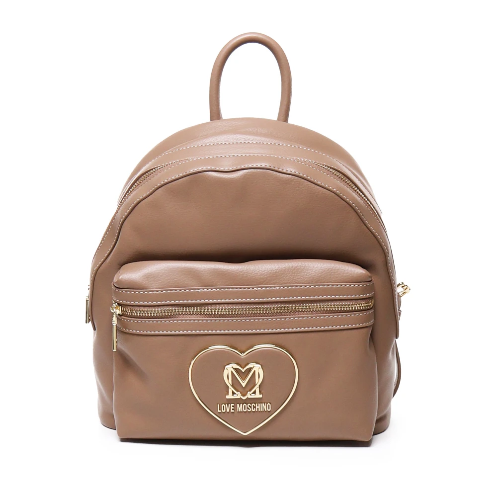 Love Moschino Taupe Leren Rugzak met Ritssluiting Beige Dames