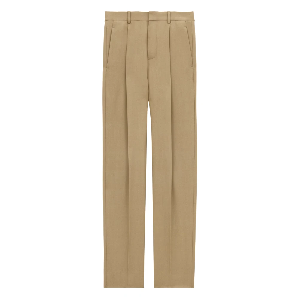 Saint Laurent Men's Beige Wide Trousers, L, High-Waisted Trousers In Wool Gabardine