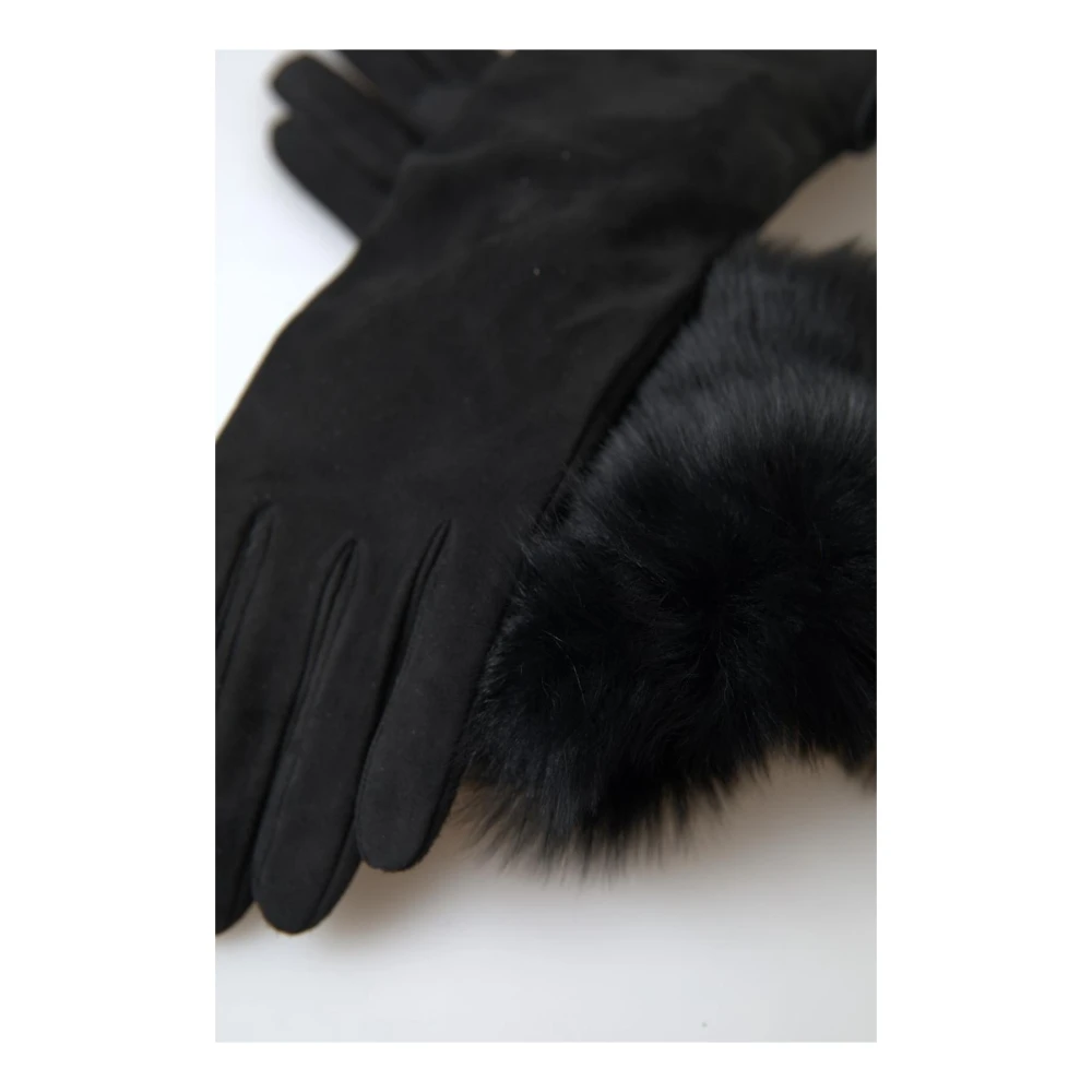 Dolce & Gabbana Leren Bont Handschoenen met Kasjmier Voering Black Heren