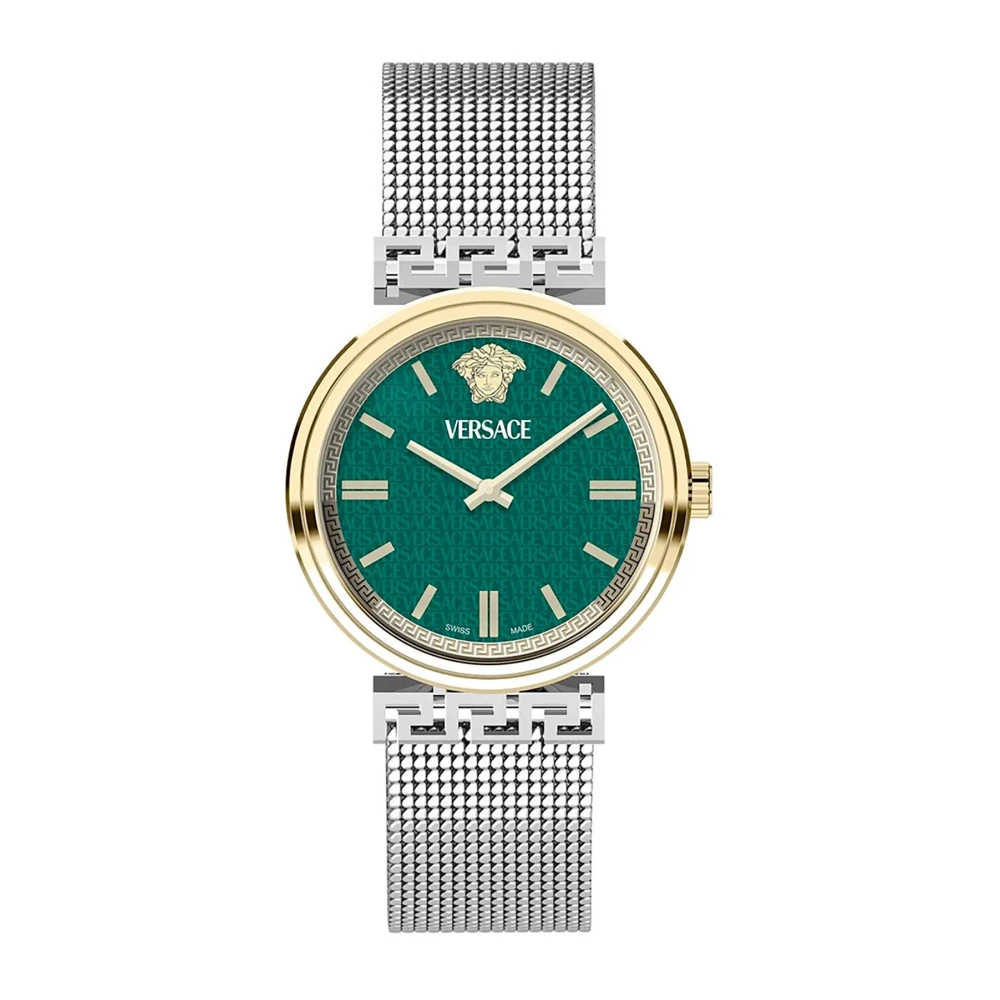 Versace Women's Gray Watches, One Size, Green Dial Stainless Steel Analog Watch